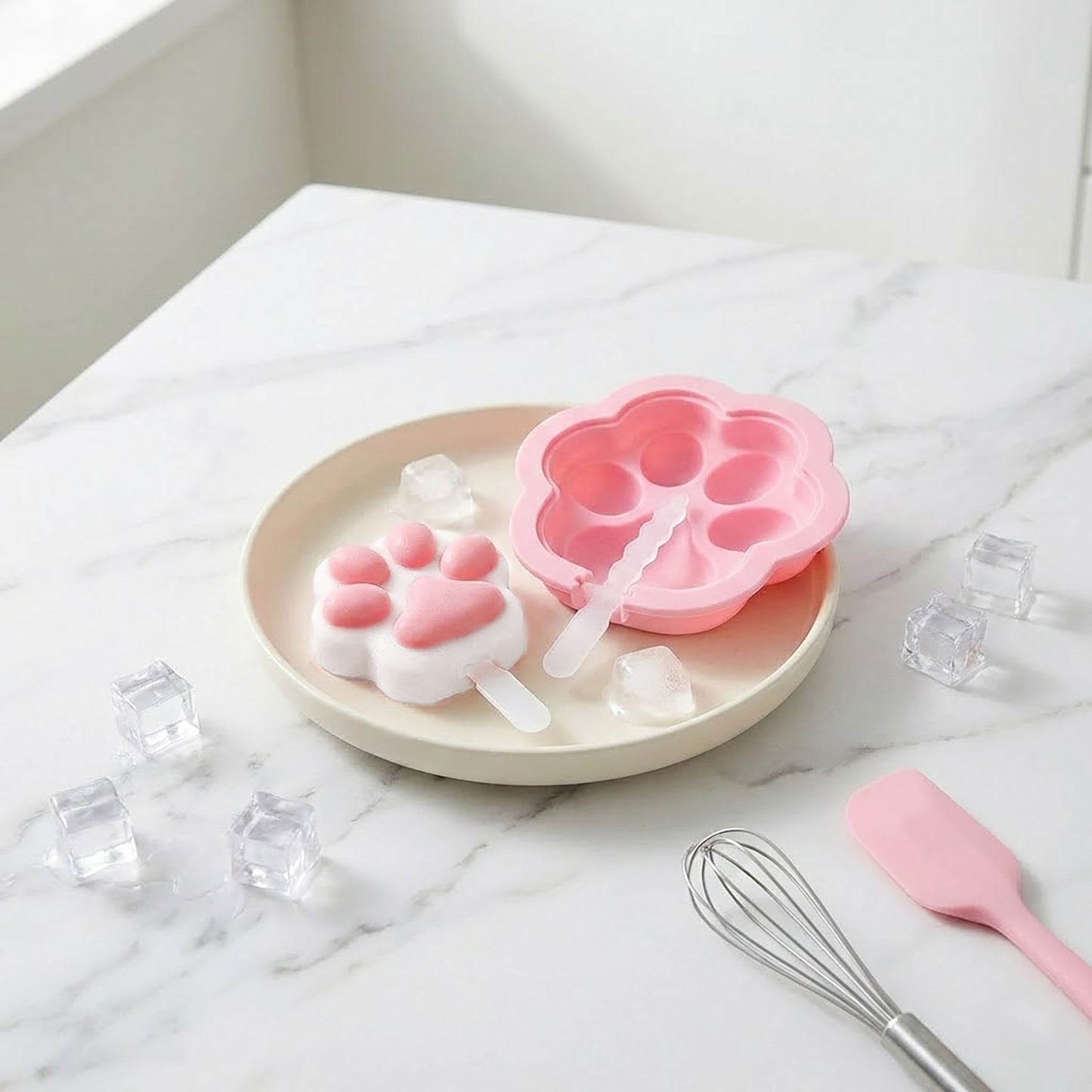 2-Piece Silicone Popsicle Mold Set Reusable Nonstick Ice Pop Maker with Easy Release Design