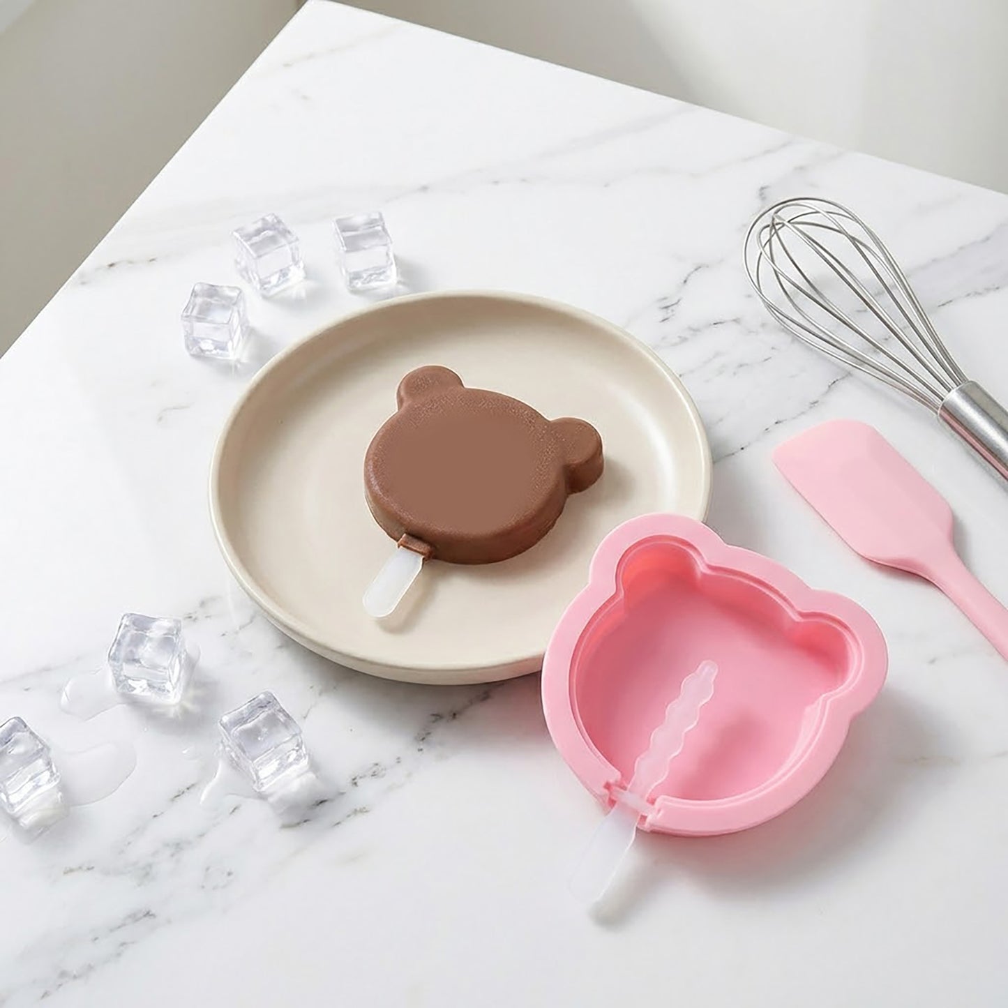 2-Piece Silicone Popsicle Mold Set Reusable Nonstick Ice Pop Maker with Easy Release Design