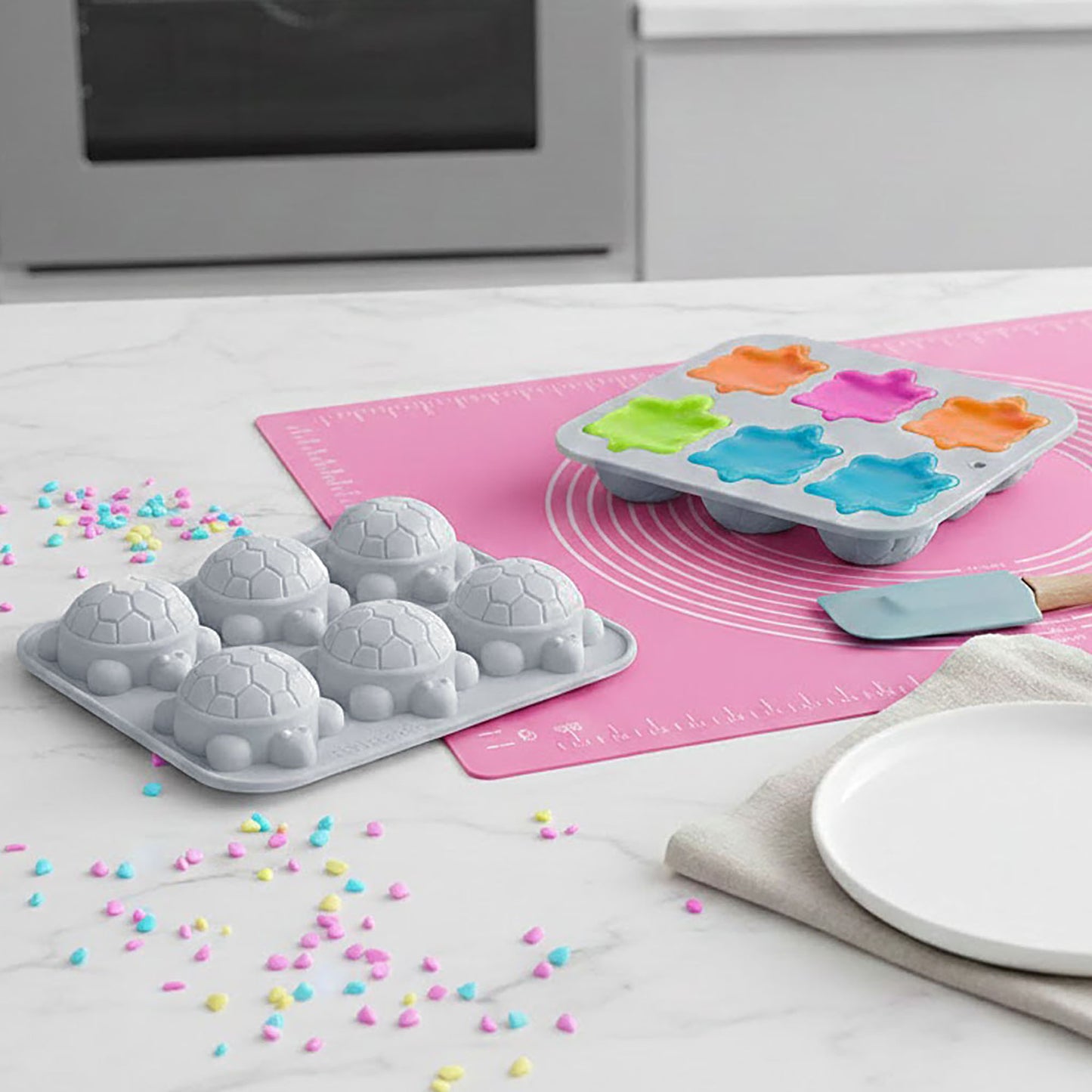 2-Piece Turtle Silicone Baking Mold Set Nonstick Flexible Chocolate Candy Dessert Mold