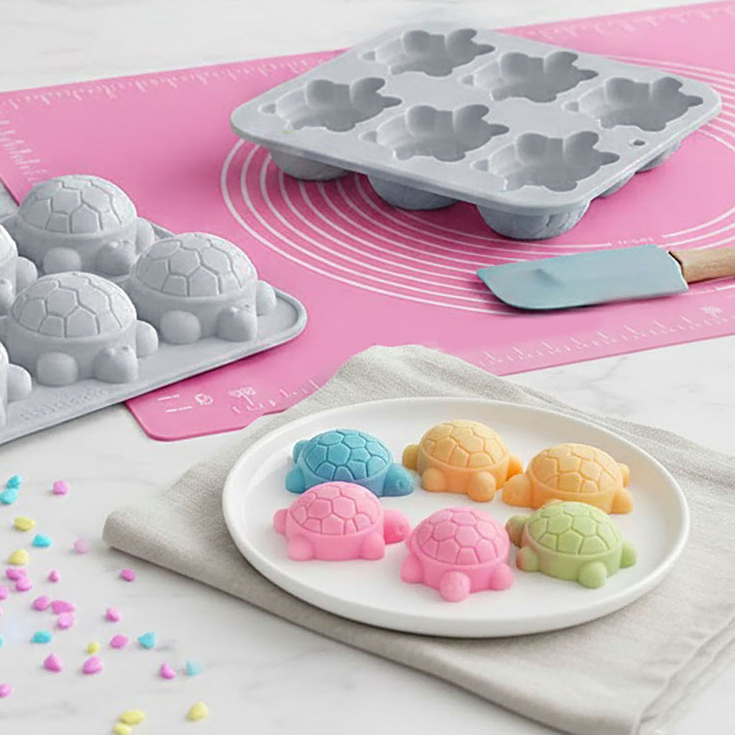 2-Piece Turtle Silicone Baking Mold Set Nonstick Flexible Chocolate Candy Dessert Mold