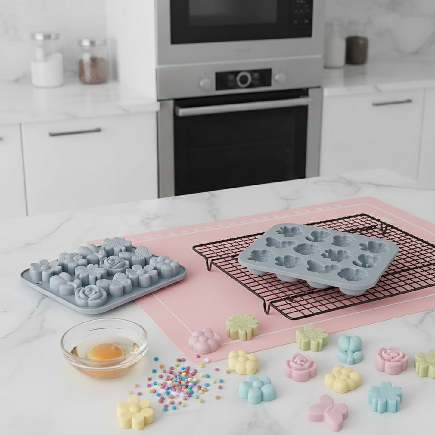 2-Piece Silicone Flower and Butterfly Baking Mold Set Nonstick Flexible Candy Chocolate Mold