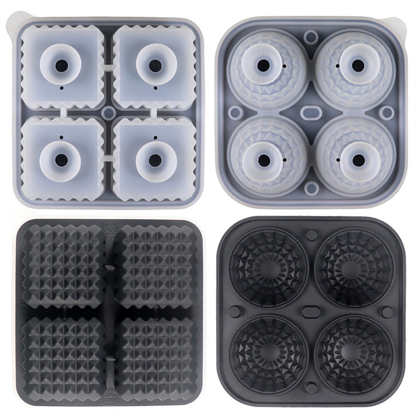 2-Piece Ice Cube Tray Set Round and Square Large Mold with Easy Release Flexible Silicone Design