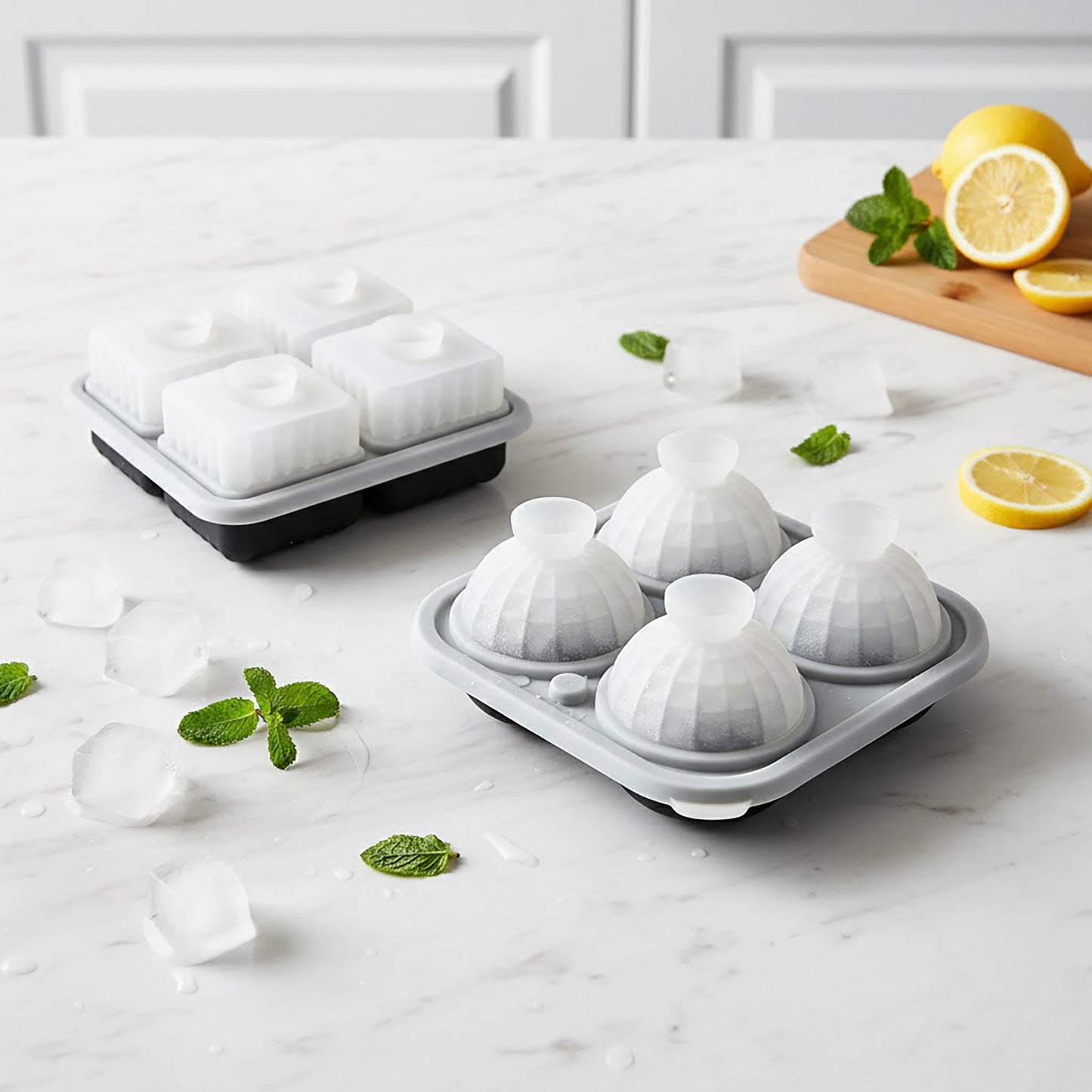 2-Piece Ice Cube Tray Set Round and Square Large Mold with Easy Release Flexible Silicone Design