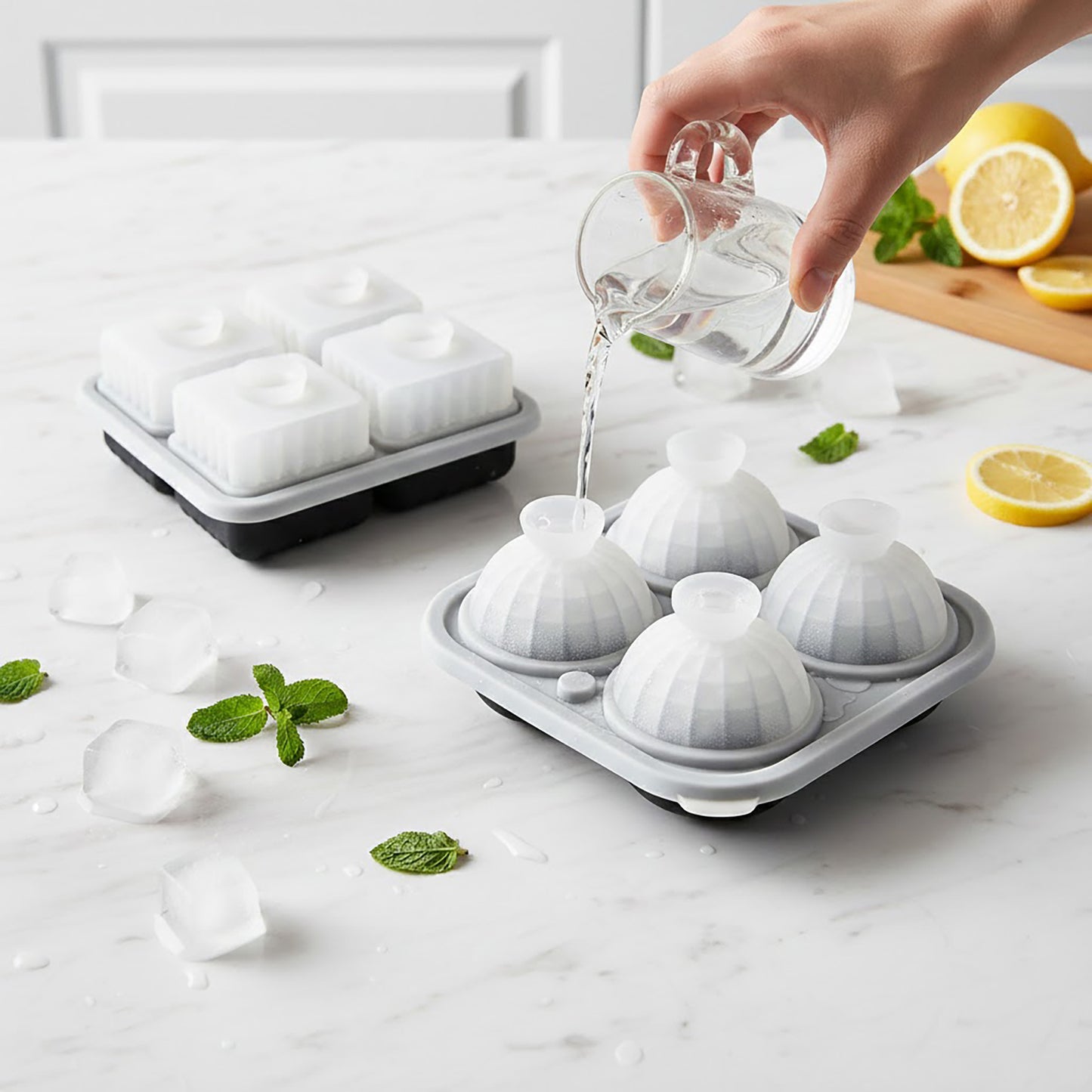 2-Piece Ice Cube Tray Set Round and Square Large Mold with Easy Release Flexible Silicone Design