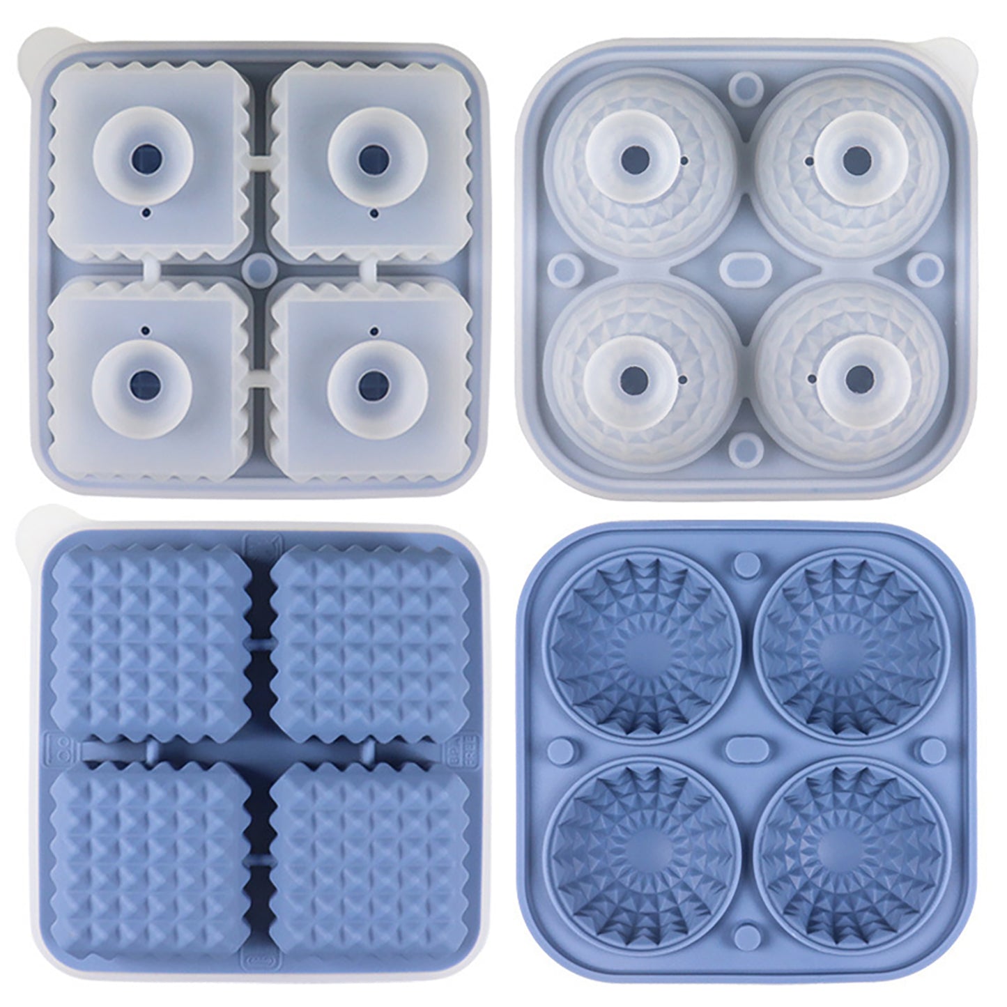 2-Piece Ice Cube Tray Set Round and Square Large Mold with Easy Release Flexible Silicone Design