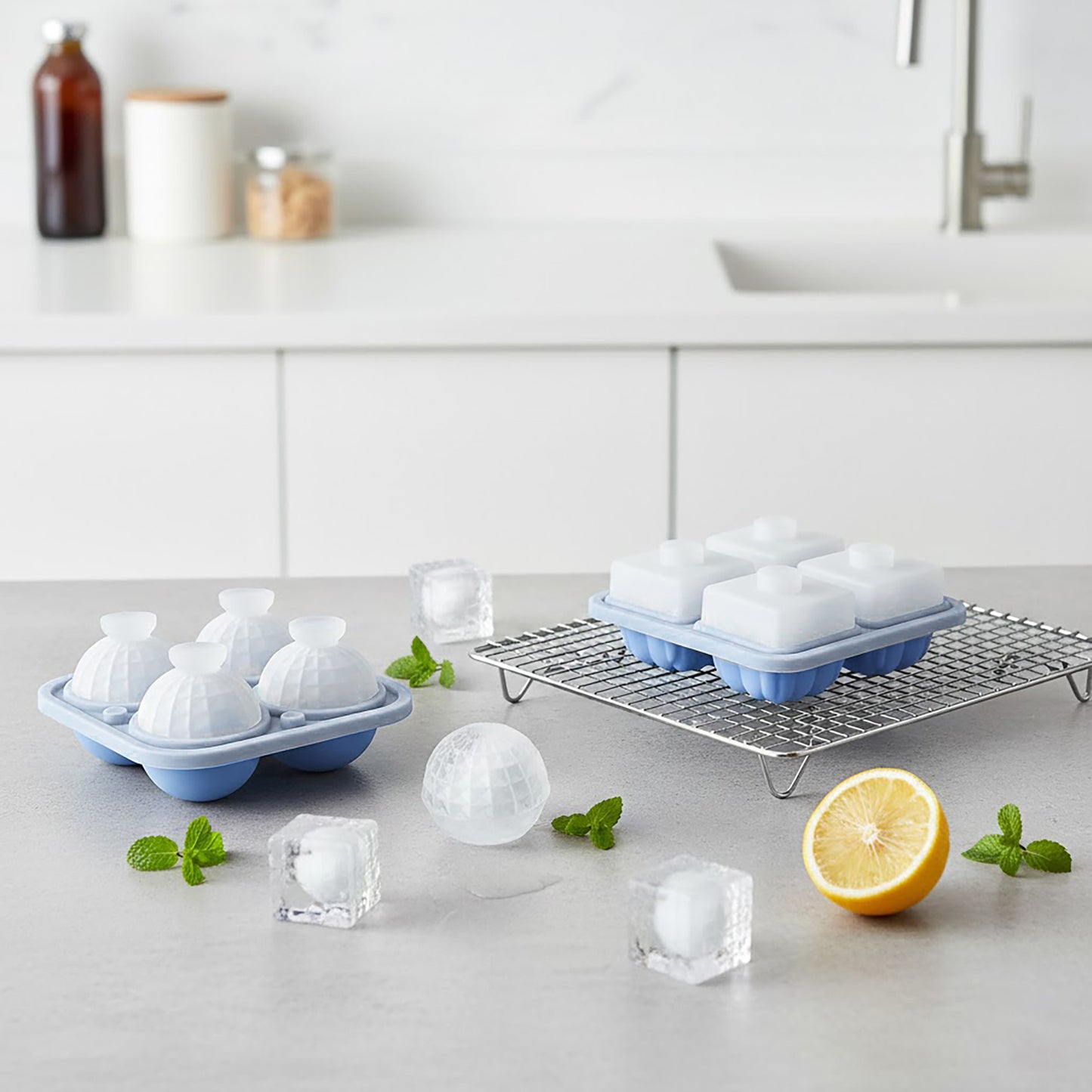 2-Piece Ice Cube Tray Set Round and Square Large Mold with Easy Release Flexible Silicone Design