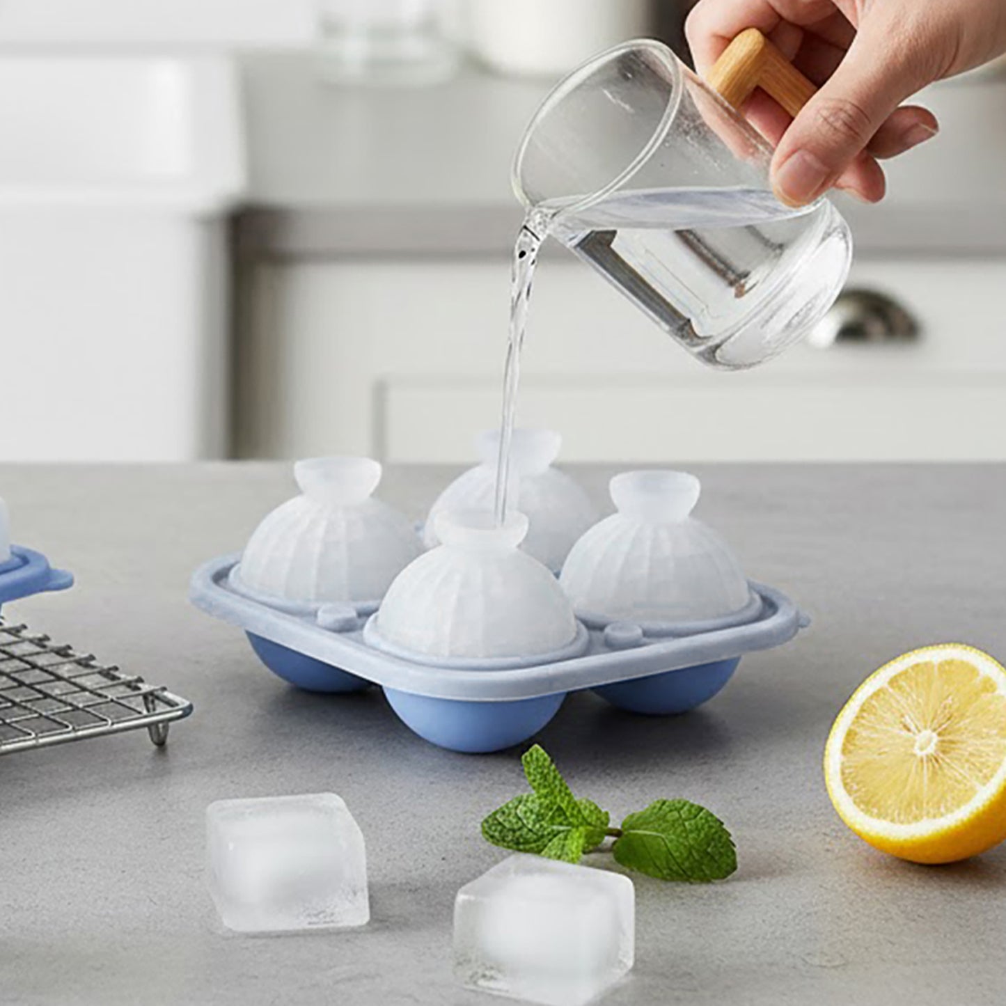 2-Piece Ice Cube Tray Set Round and Square Large Mold with Easy Release Flexible Silicone Design