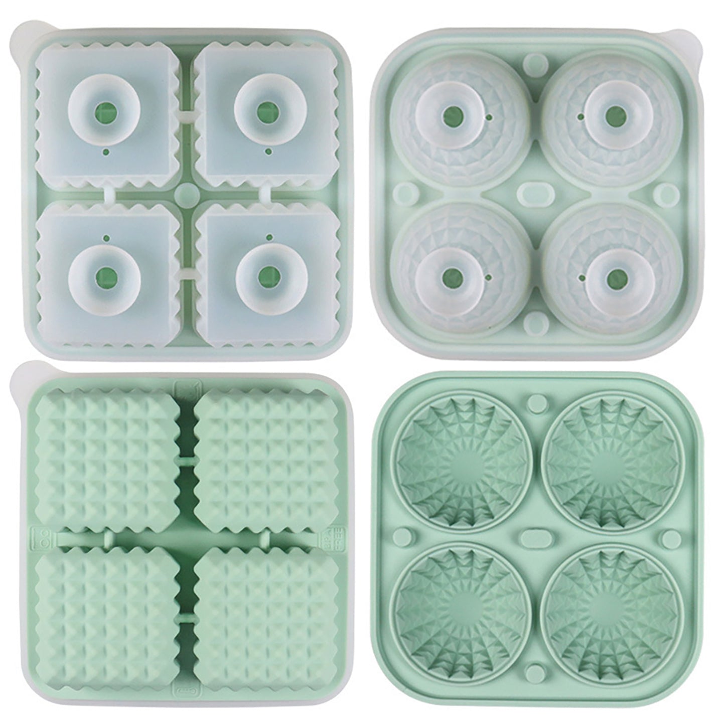 2-Piece Ice Cube Tray Set Round and Square Large Mold with Easy Release Flexible Silicone Design