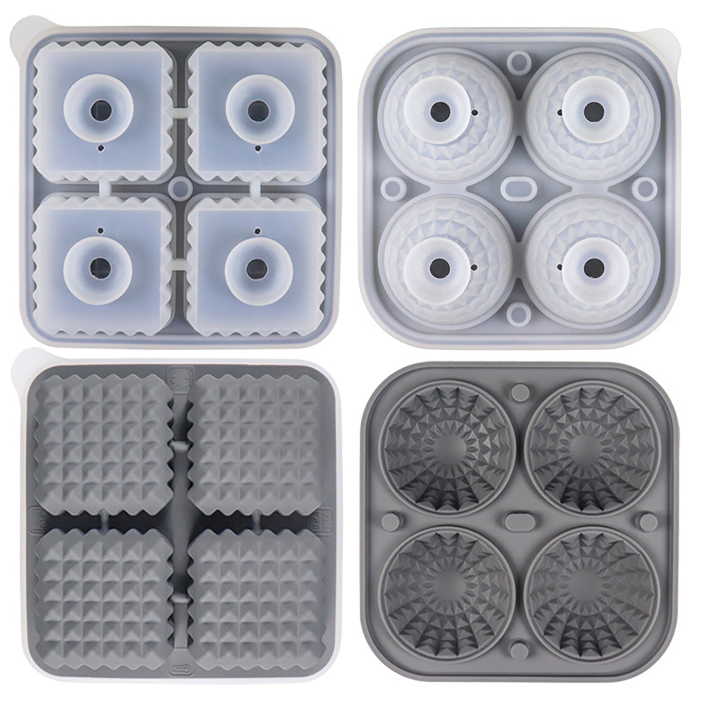 2-Piece Ice Cube Tray Set Round and Square Large Mold with Easy Release Flexible Silicone Design