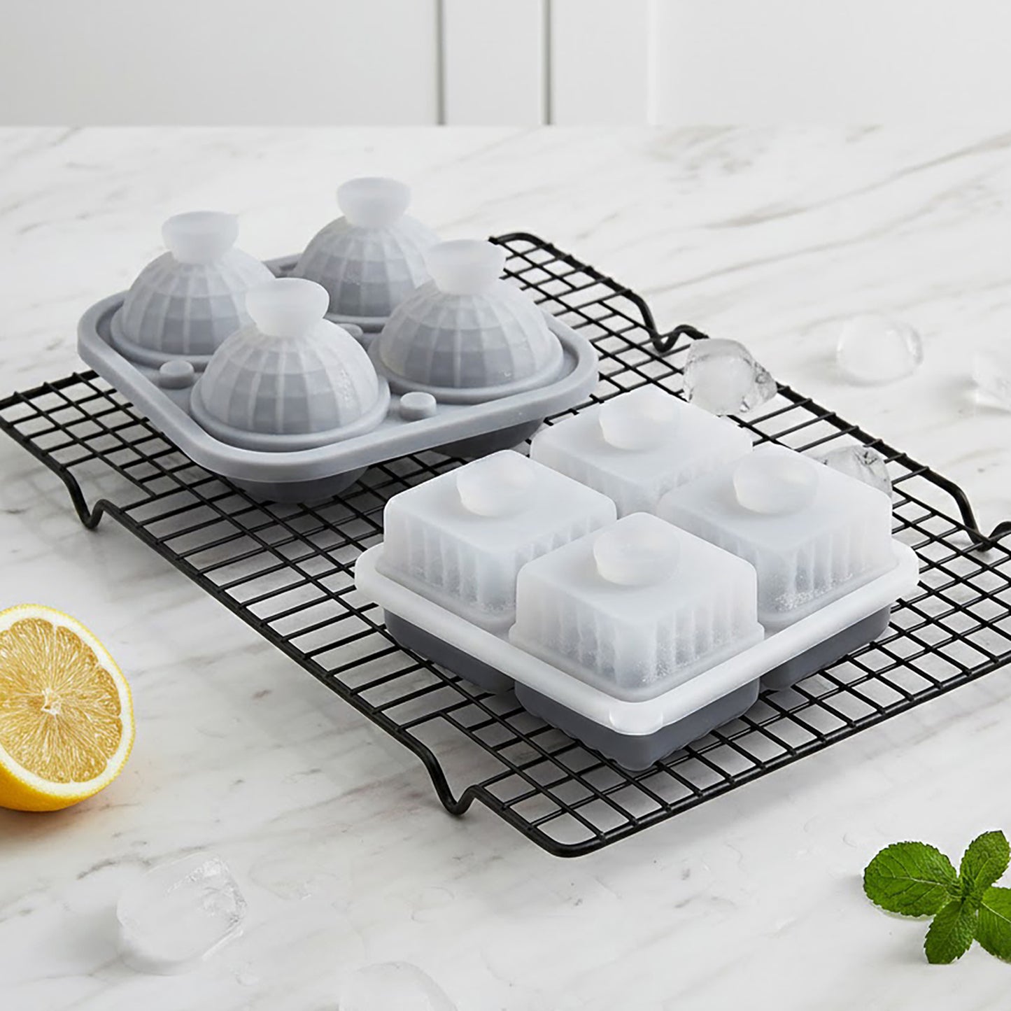 2-Piece Ice Cube Tray Set Round and Square Large Mold with Easy Release Flexible Silicone Design