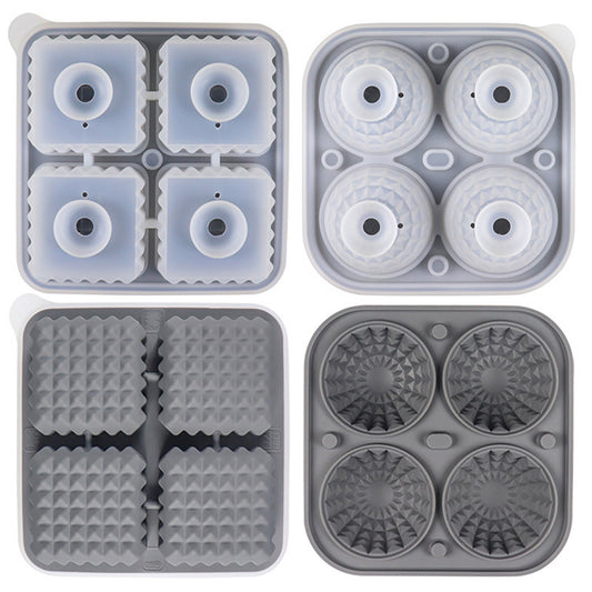 2-Piece Ice Cube Tray Set Round and Square Large Mold with Easy Release Flexible Silicone Design