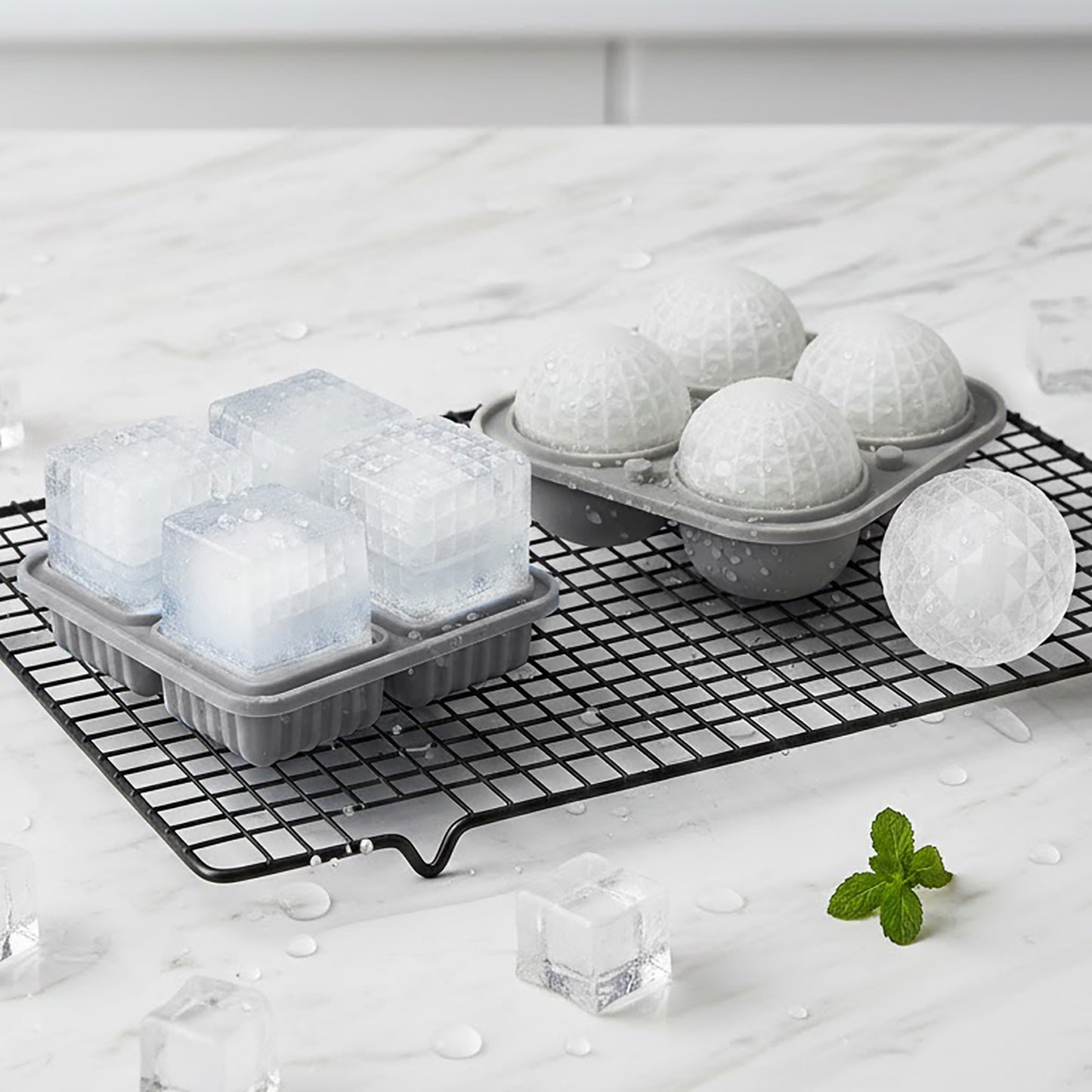 2-Piece Ice Cube Tray Set Round and Square Large Mold with Easy Release Flexible Silicone Design