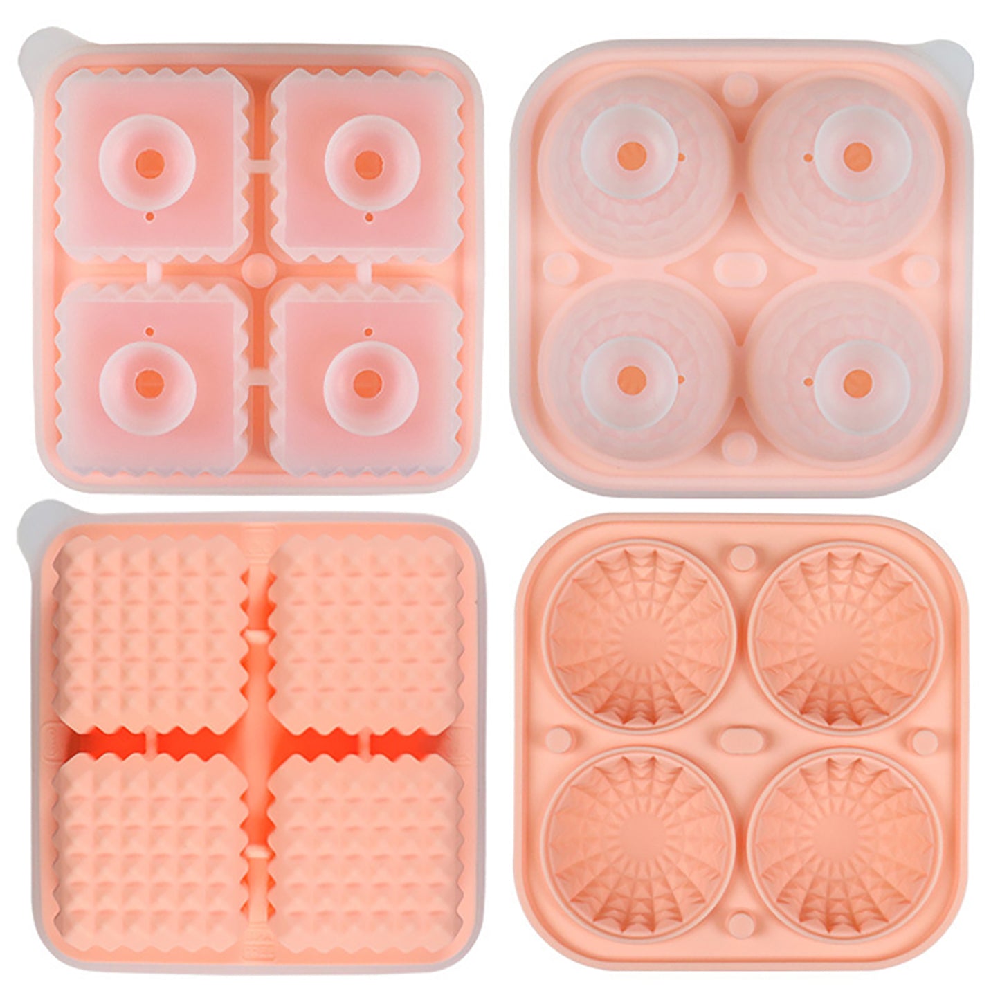 2-Piece Ice Cube Tray Set Round and Square Large Mold with Easy Release Flexible Silicone Design
