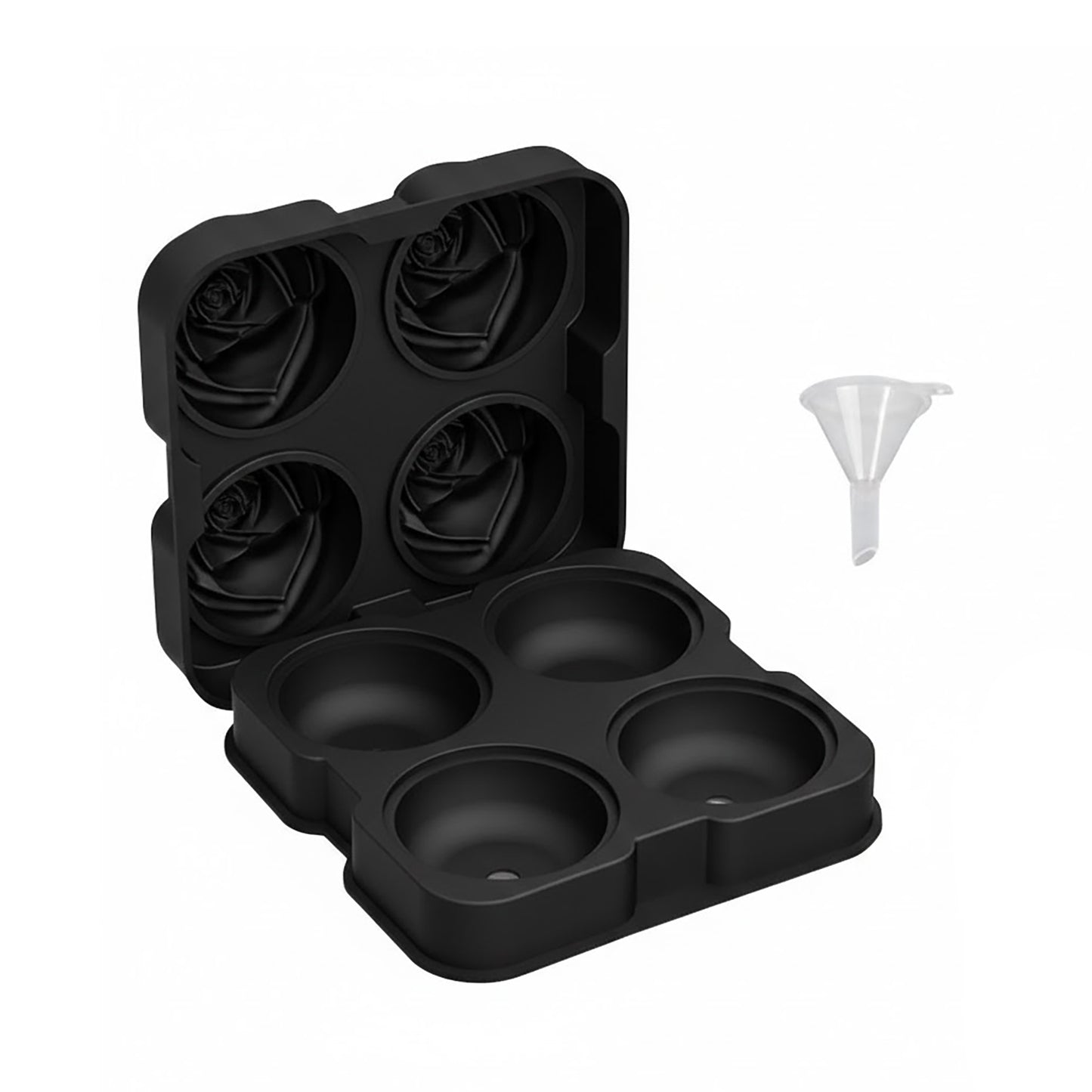 2-Pack Rose Silicone Ice Mold 4-Cavity Large Flower Ice Cube Tray with Lid
