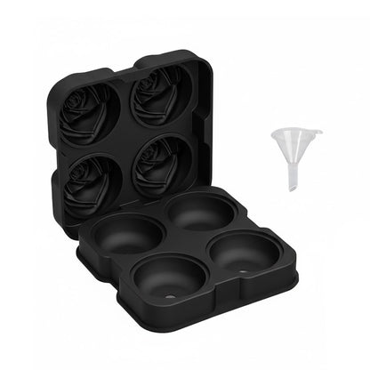 2-Pack Rose Silicone Ice Mold 4-Cavity Large Flower Ice Cube Tray with Lid