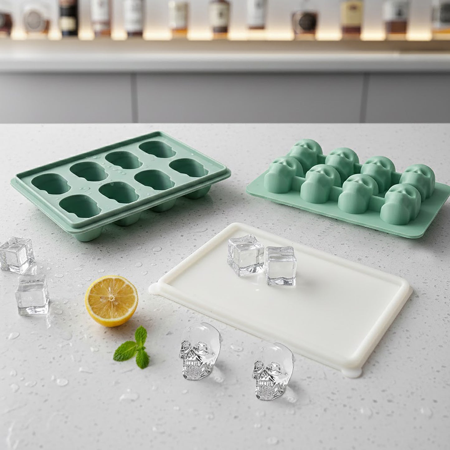 2-Pack Skull Silicone Ice Cube Tray 8-Cavity Flexible Nonstick Halloween Drink Mold