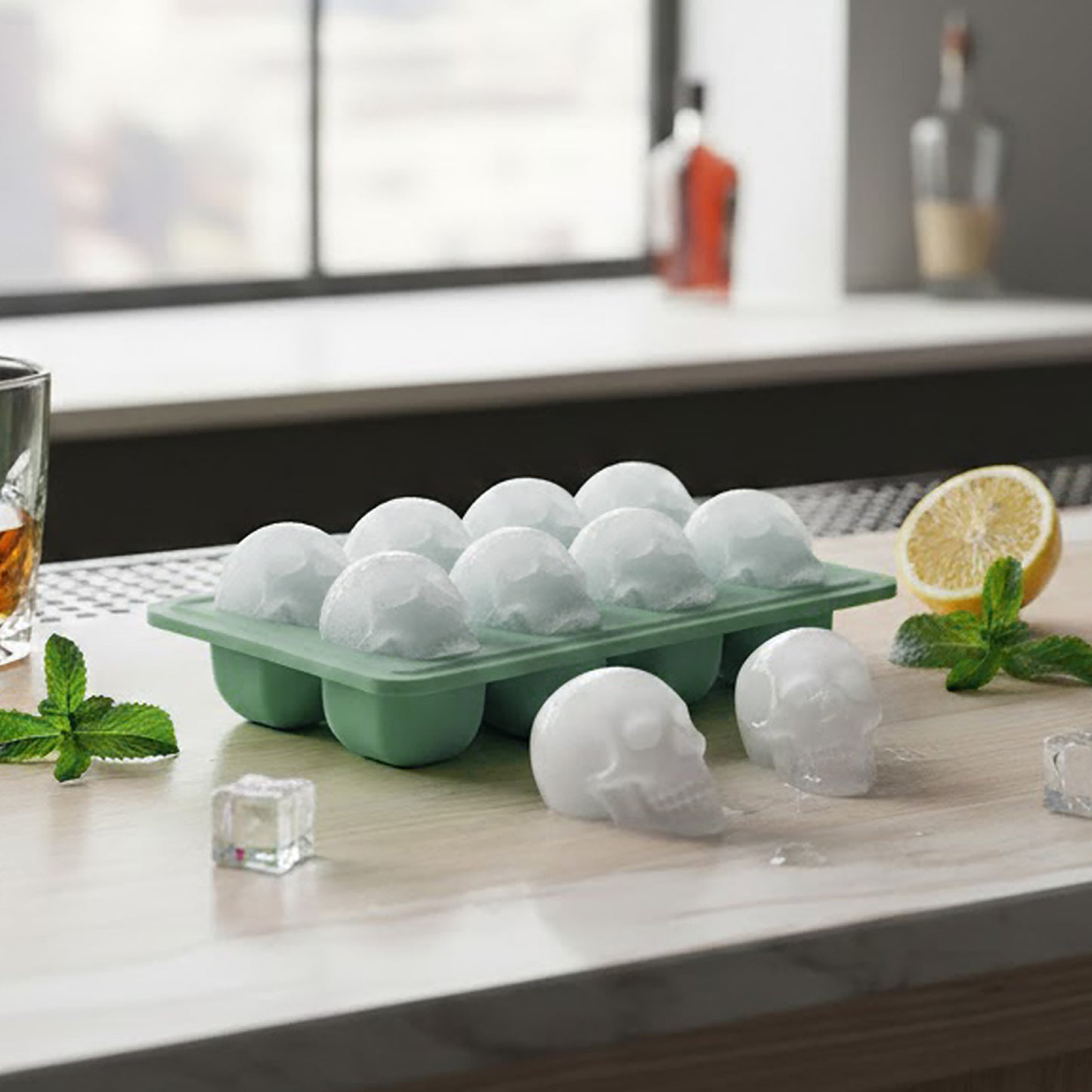 2-Pack Skull Silicone Ice Cube Tray 8-Cavity Flexible Nonstick Halloween Drink Mold