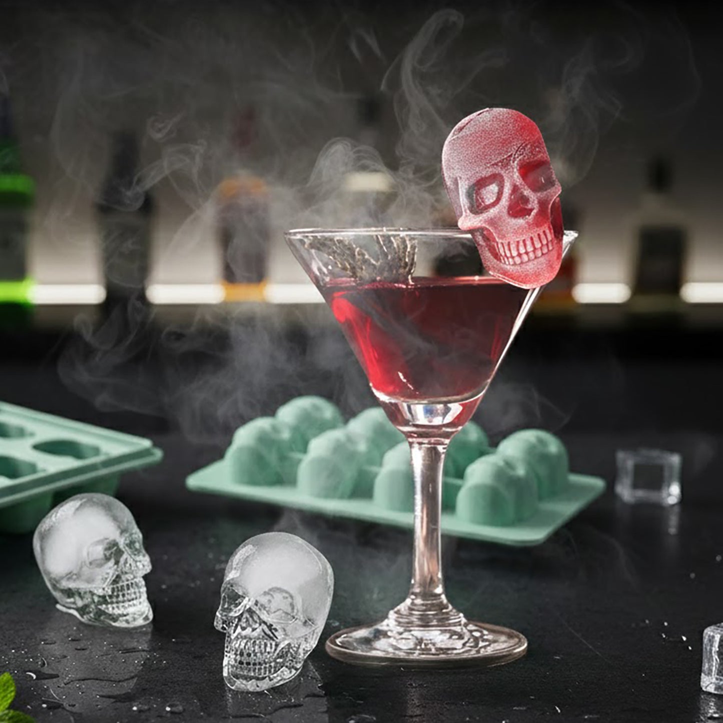 2-Pack Skull Silicone Ice Cube Tray 8-Cavity Flexible Nonstick Halloween Drink Mold