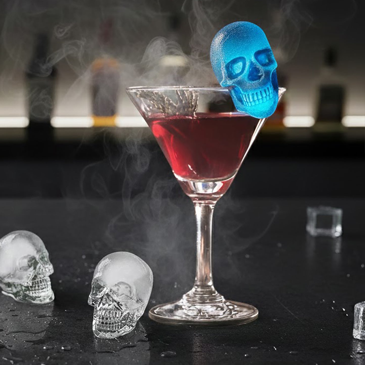 2-Pack Skull Silicone Ice Cube Tray 8-Cavity Flexible Nonstick Halloween Drink Mold