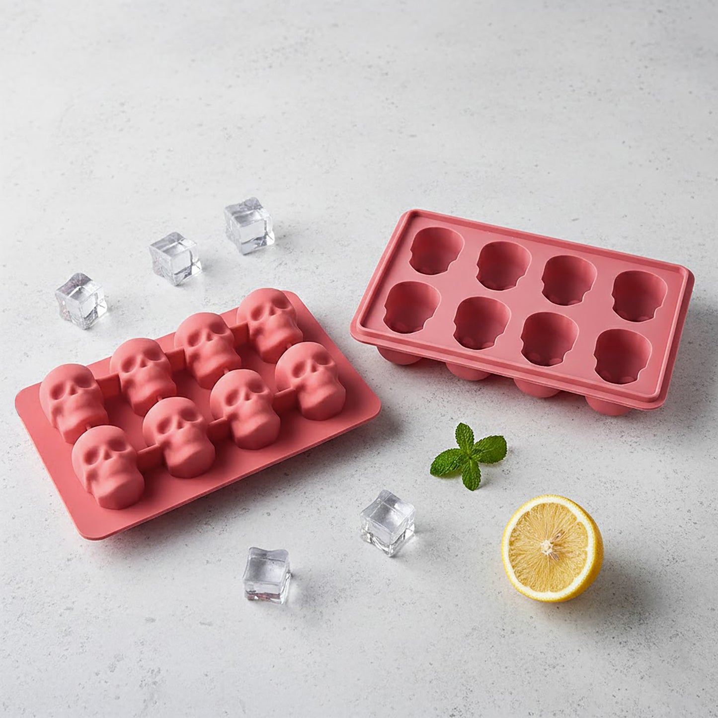 2-Pack Skull Silicone Ice Cube Tray 8-Cavity Flexible Nonstick Halloween Drink Mold