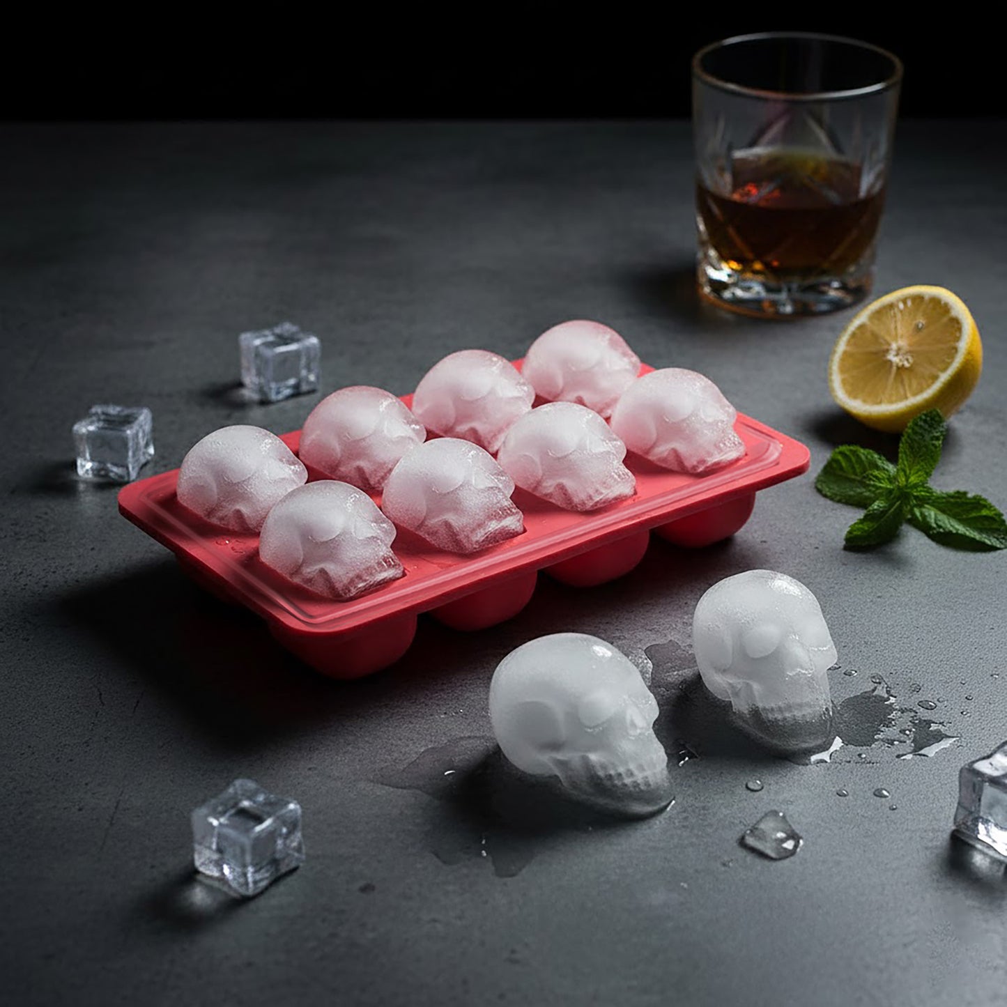 2-Pack Skull Silicone Ice Cube Tray 8-Cavity Flexible Nonstick Halloween Drink Mold