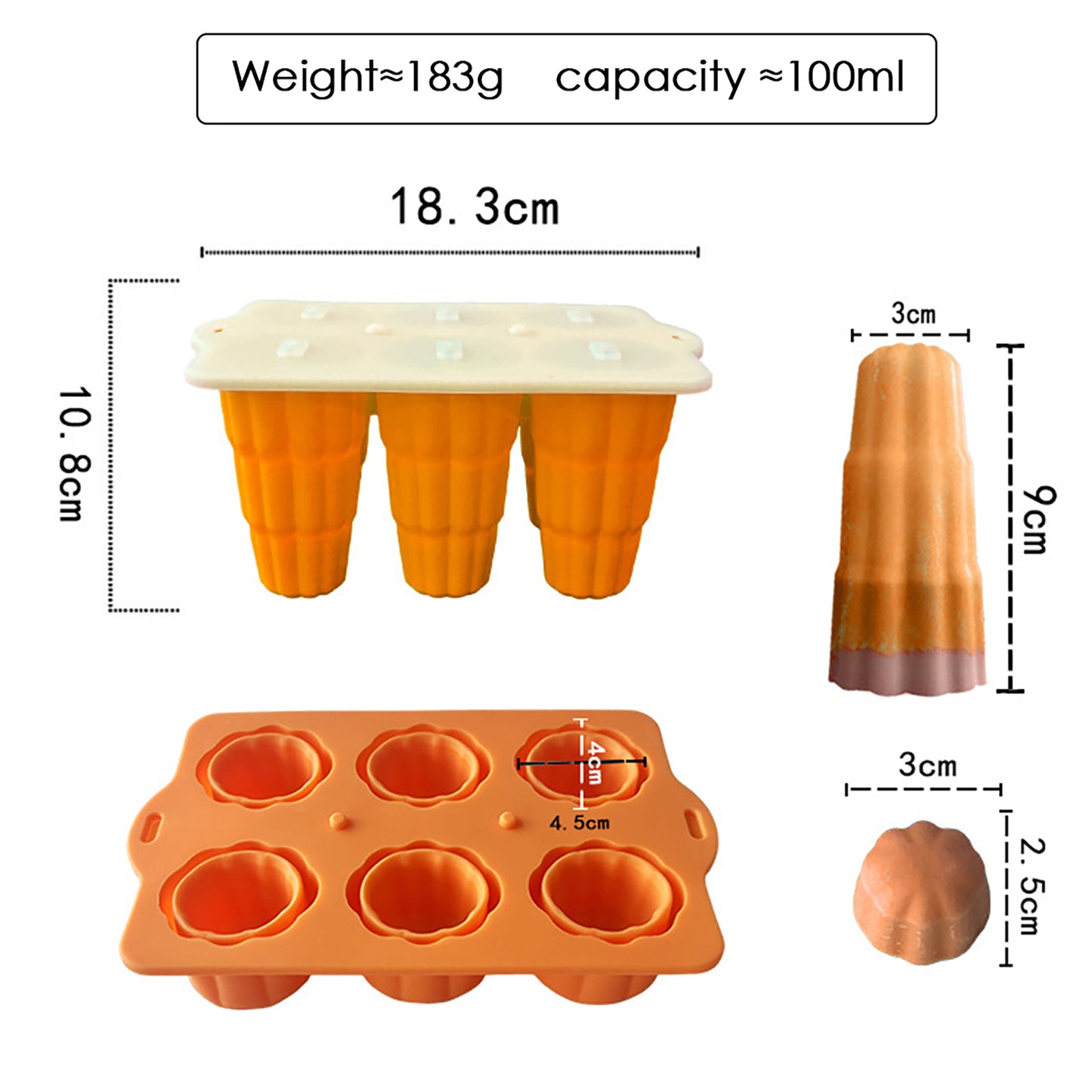 6-Cavity Silicone Popsicle Mold with Reusable Lid Flexible Nonstick Frozen Treat Tray