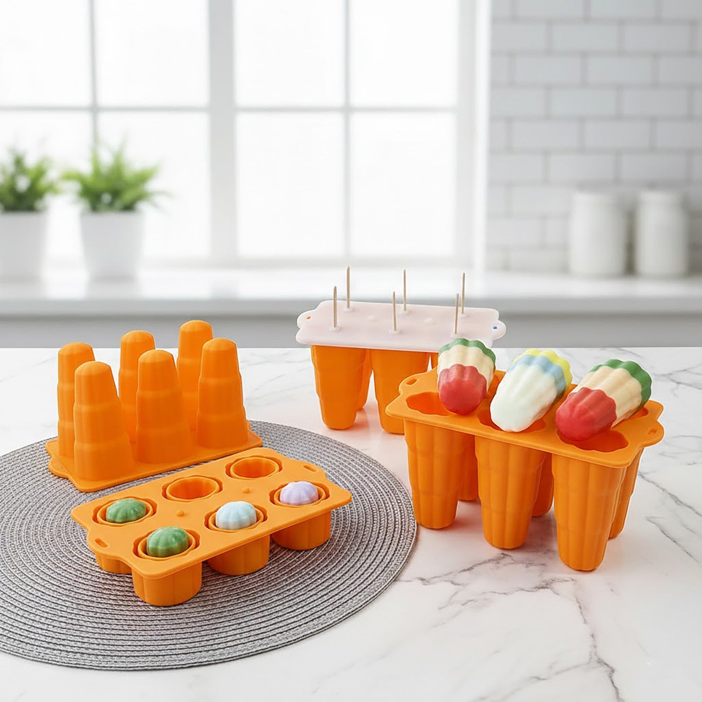6-Cavity Silicone Popsicle Mold with Reusable Lid Flexible Nonstick Frozen Treat Tray