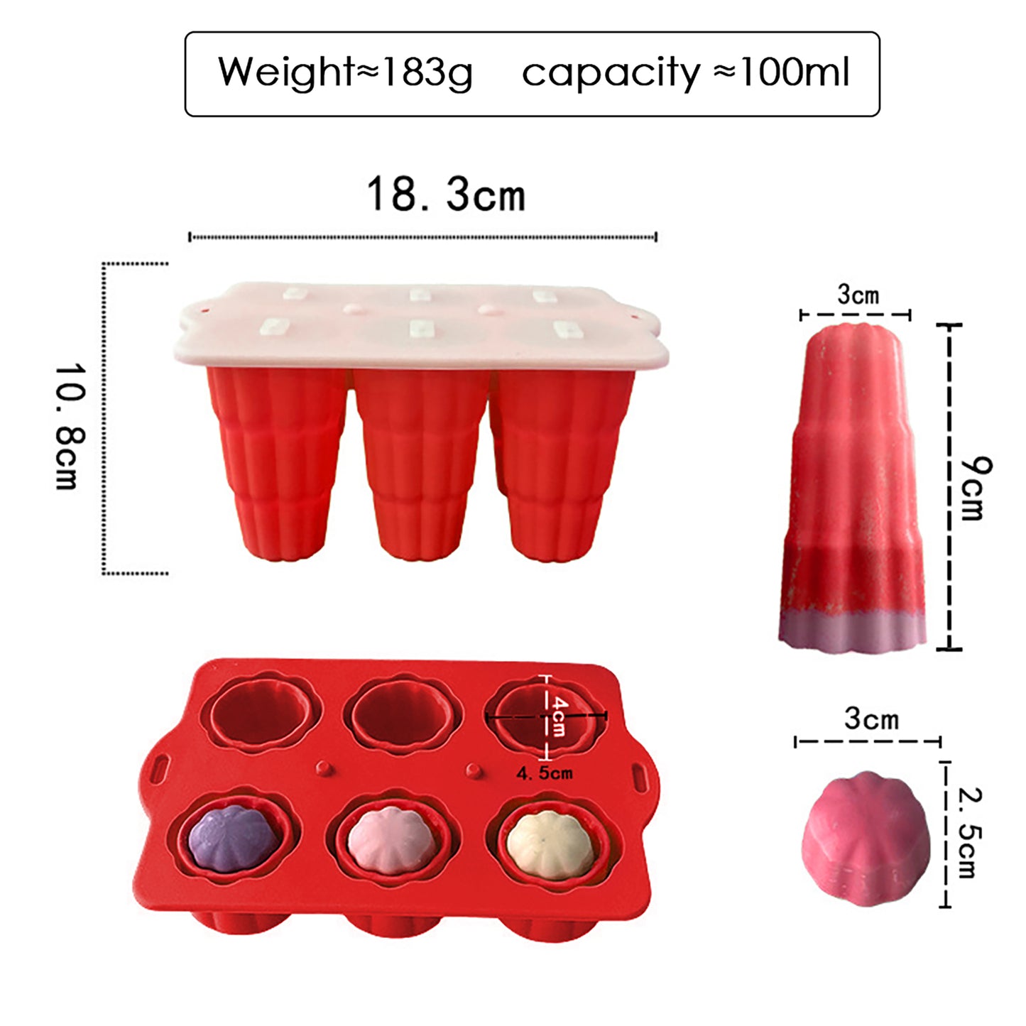 6-Cavity Silicone Popsicle Mold with Reusable Lid Flexible Nonstick Frozen Treat Tray