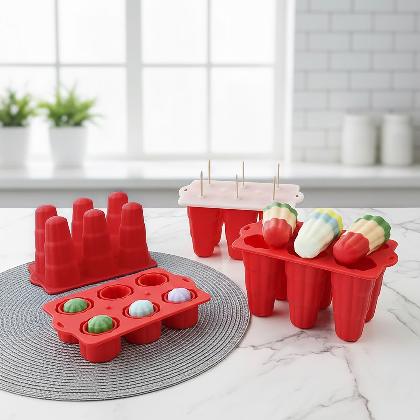 6-Cavity Silicone Popsicle Mold with Reusable Lid Flexible Nonstick Frozen Treat Tray
