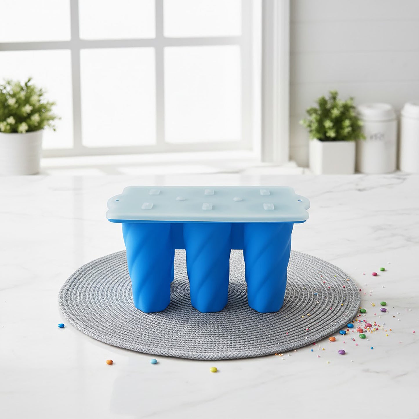Silicone Popsicle Mold with Lid 6 Cavity Reusable Ice Pop Maker Tray