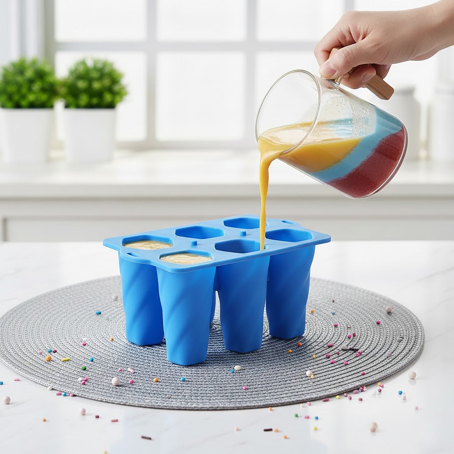 Silicone Popsicle Mold with Lid 6 Cavity Reusable Ice Pop Maker Tray