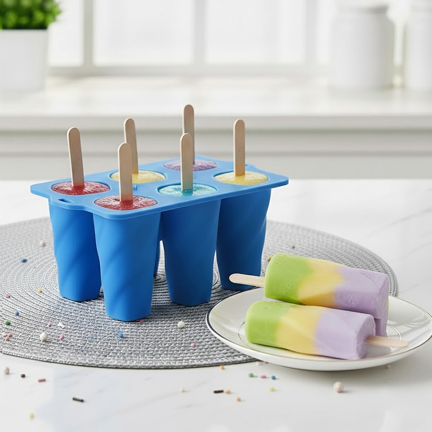 Silicone Popsicle Mold with Lid 6 Cavity Reusable Ice Pop Maker Tray