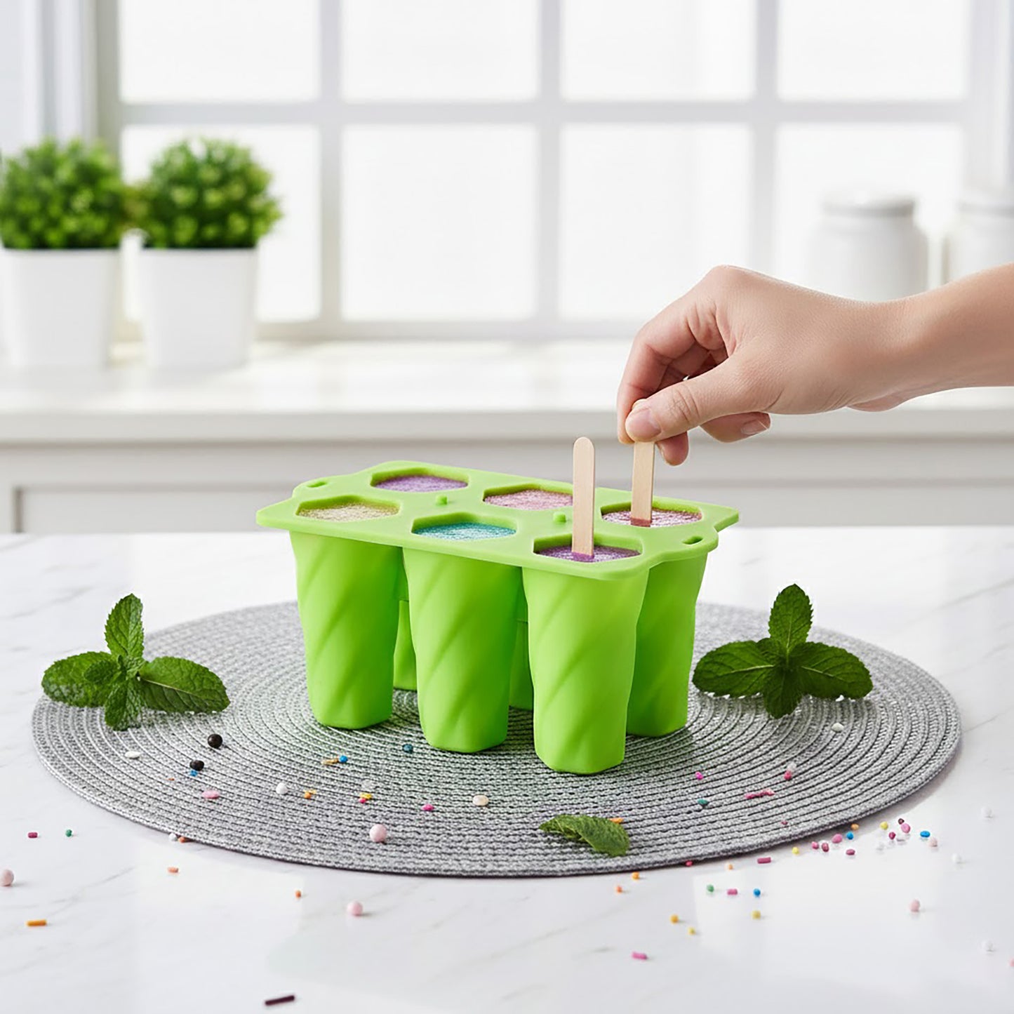 Silicone Popsicle Mold with Lid 6 Cavity Reusable Ice Pop Maker Tray