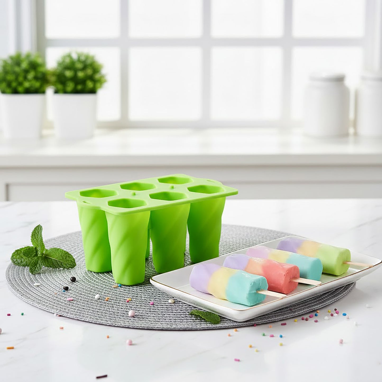 Silicone Popsicle Mold with Lid 6 Cavity Reusable Ice Pop Maker Tray