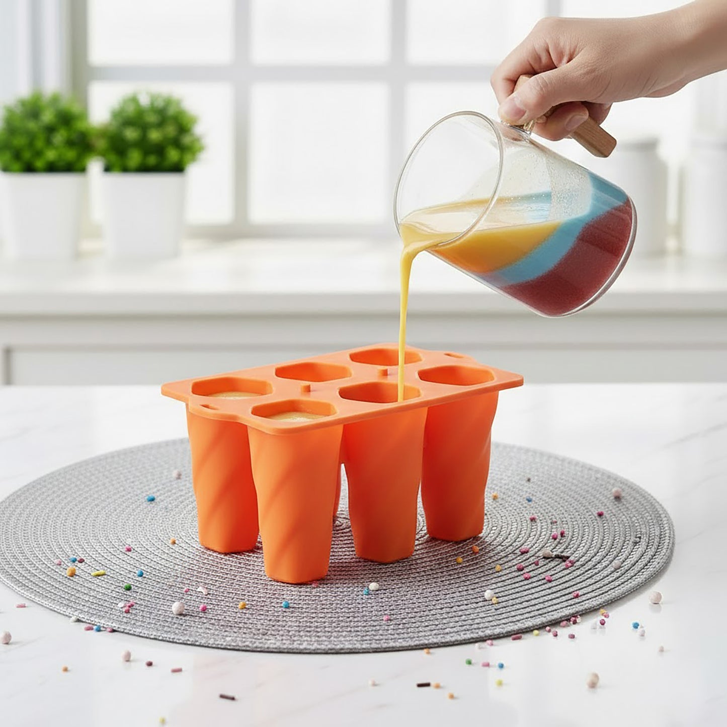 Silicone Popsicle Mold with Lid 6 Cavity Reusable Ice Pop Maker Tray