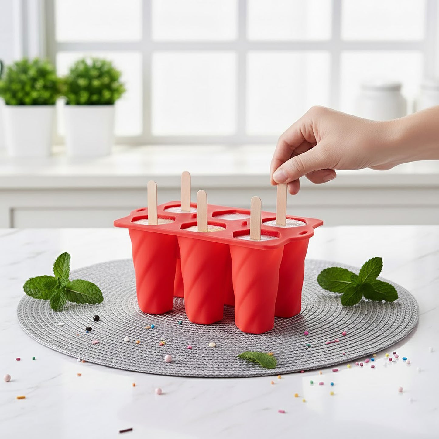 Silicone Popsicle Mold with Lid 6 Cavity Reusable Ice Pop Maker Tray