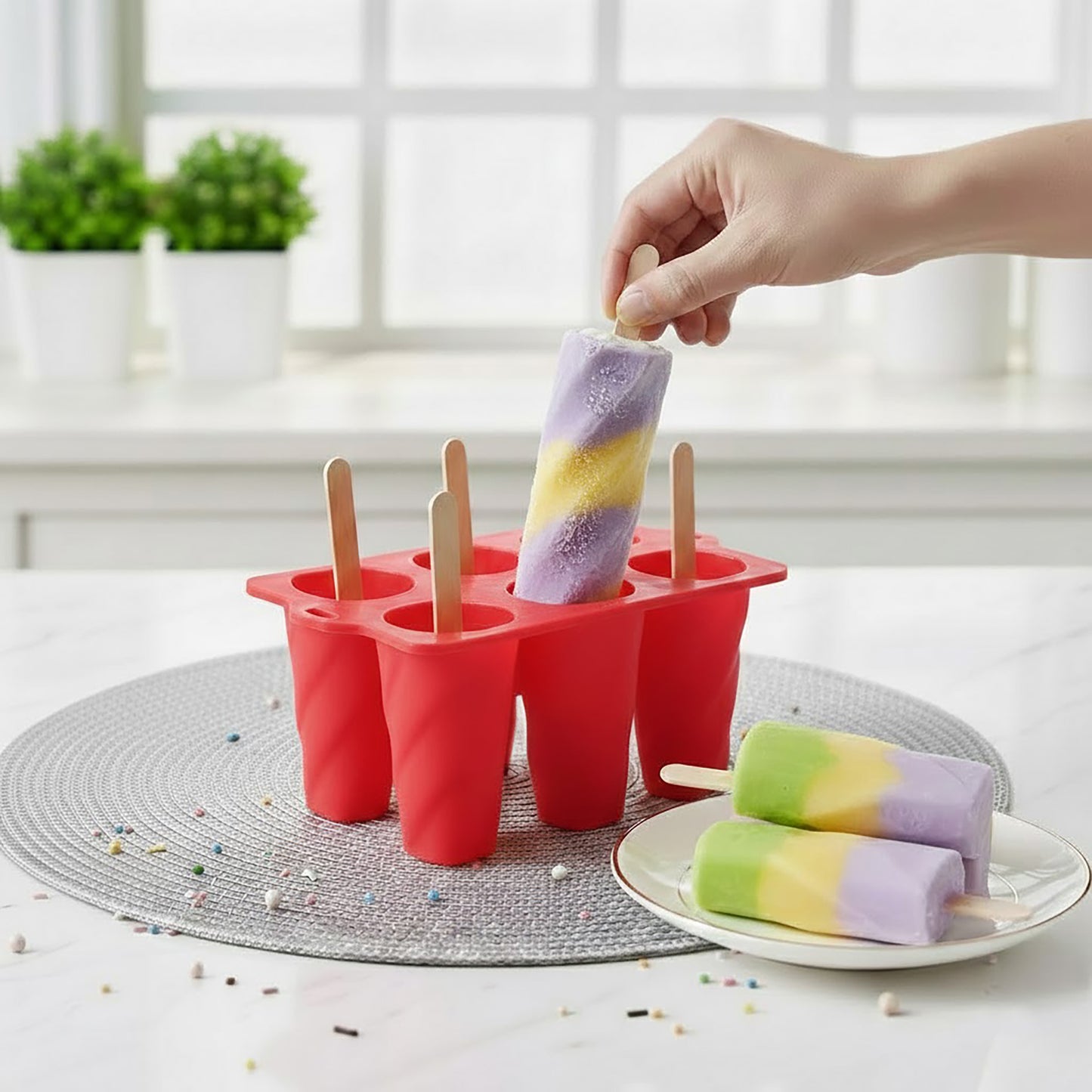 Silicone Popsicle Mold with Lid 6 Cavity Reusable Ice Pop Maker Tray