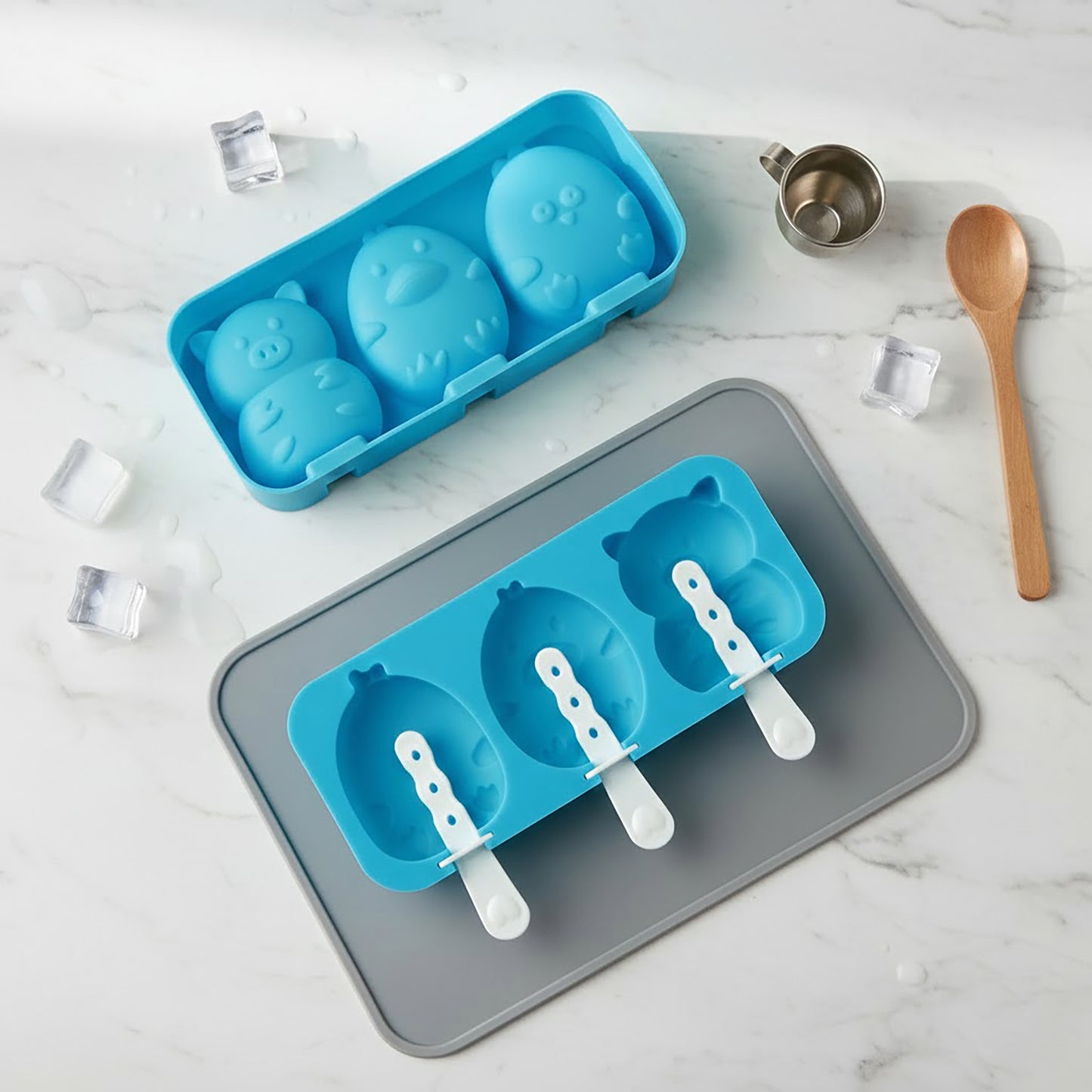 Silicone Animal Ice Mold Tray Cute Pig Duck Chick Shape Reusable Freezer Mold Set 2 Piece