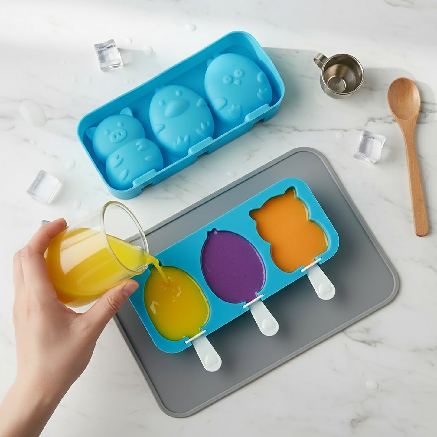 Silicone Animal Ice Mold Tray Cute Pig Duck Chick Shape Reusable Freezer Mold Set 2 Piece