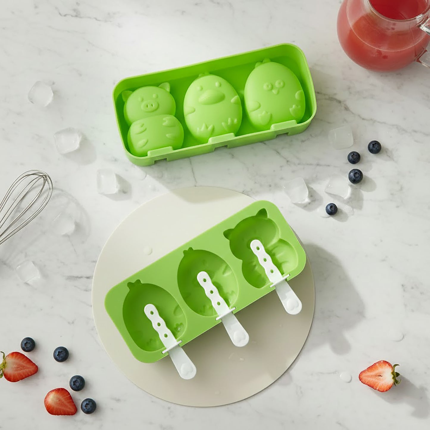 Silicone Animal Ice Mold Tray Cute Pig Duck Chick Shape Reusable Freezer Mold Set 2 Piece