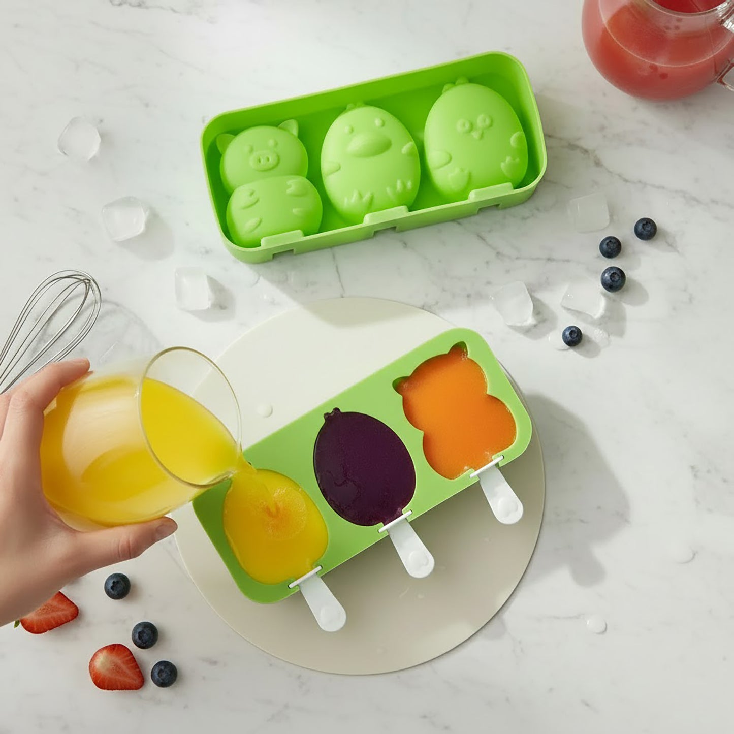 Silicone Animal Ice Mold Tray Cute Pig Duck Chick Shape Reusable Freezer Mold Set 2 Piece