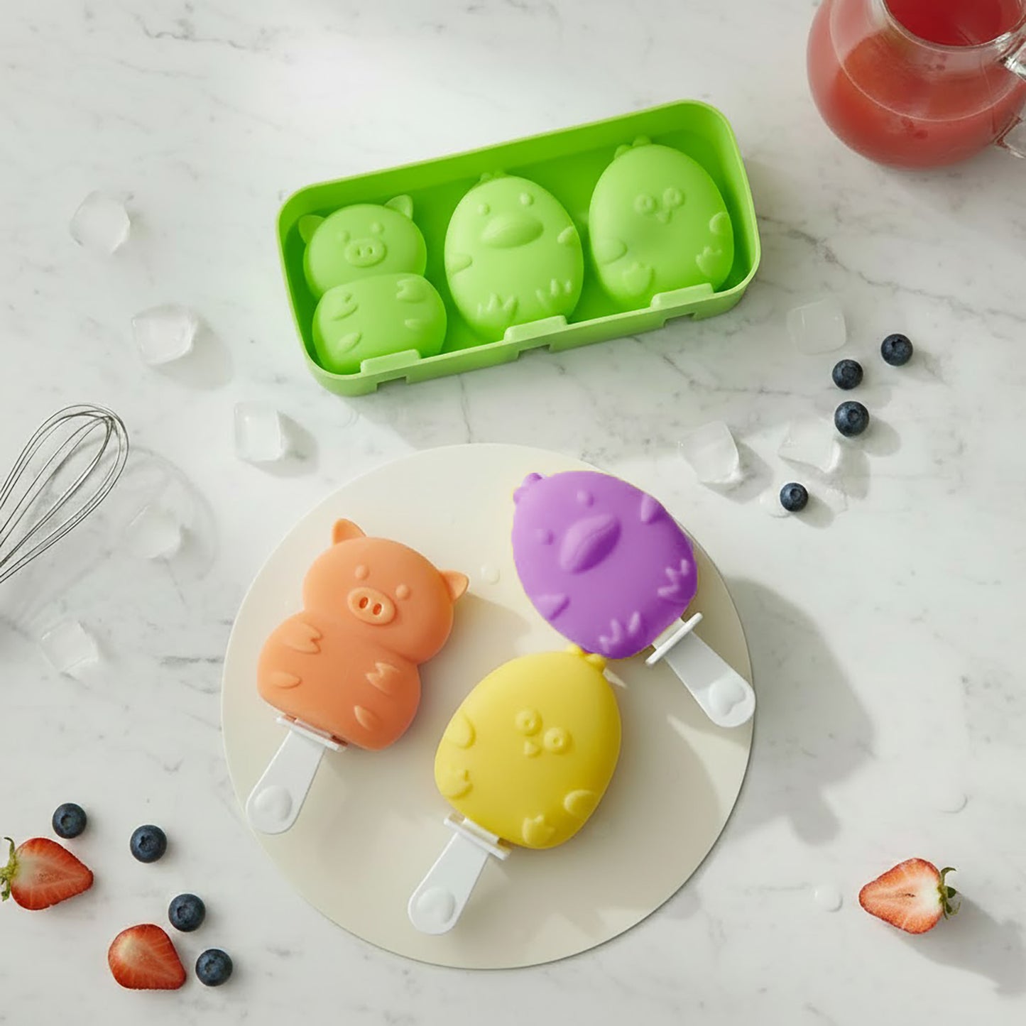 Silicone Animal Ice Mold Tray Cute Pig Duck Chick Shape Reusable Freezer Mold Set 2 Piece
