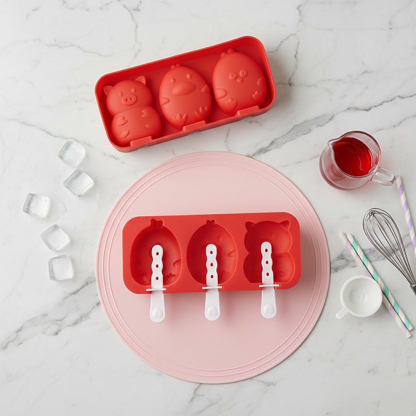 Silicone Animal Ice Mold Tray Cute Pig Duck Chick Shape Reusable Freezer Mold Set 2 Piece