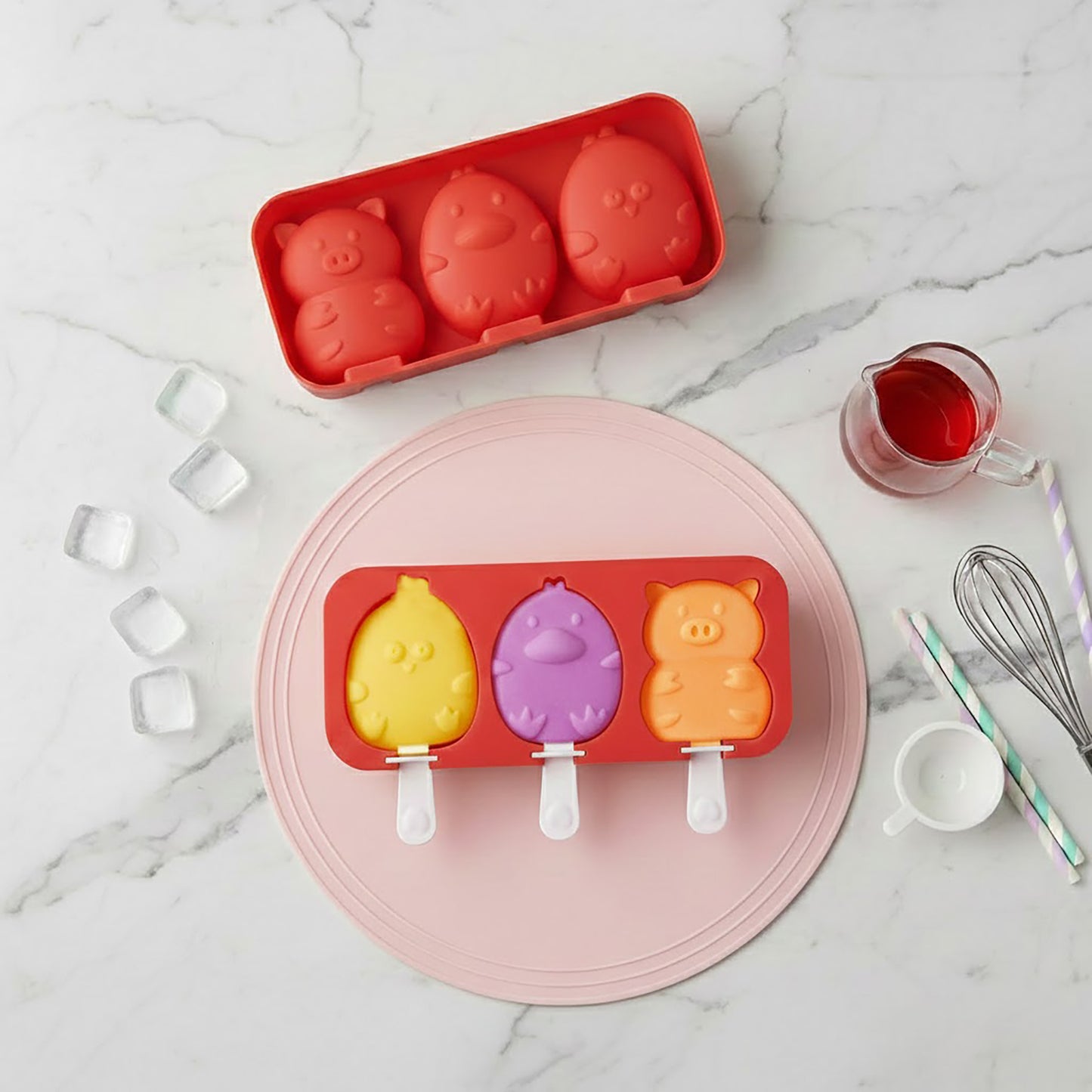 Silicone Animal Ice Mold Tray Cute Pig Duck Chick Shape Reusable Freezer Mold Set 2 Piece