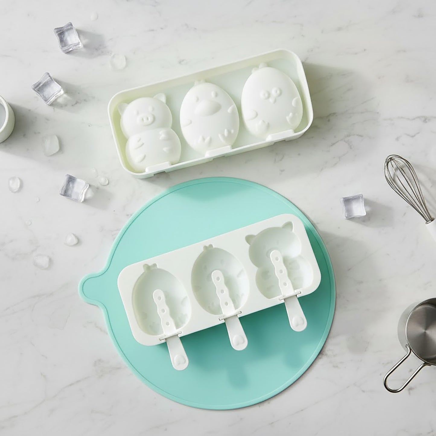 Silicone Animal Ice Mold Tray Cute Pig Duck Chick Shape Reusable Freezer Mold Set 2 Piece