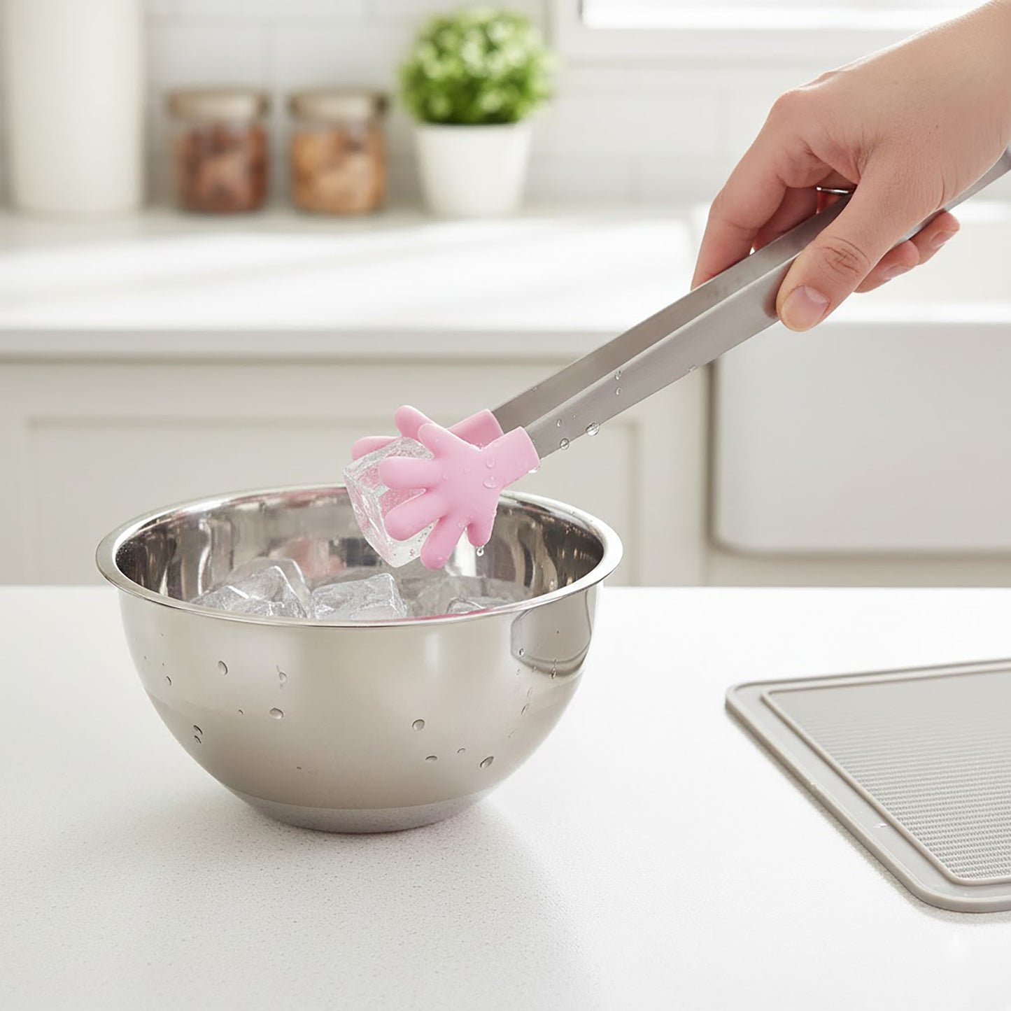 Stainless Steel Kitchen Tongs with Hand Shape Silicone Tips Serving Utensil Set 3 Piece