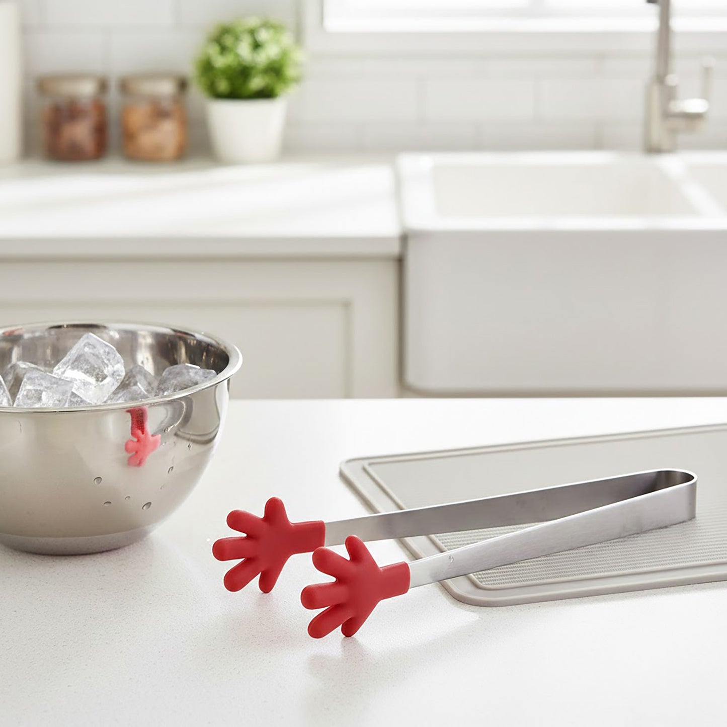 Stainless Steel Kitchen Tongs with Hand Shape Silicone Tips Serving Utensil Set 3 Piece