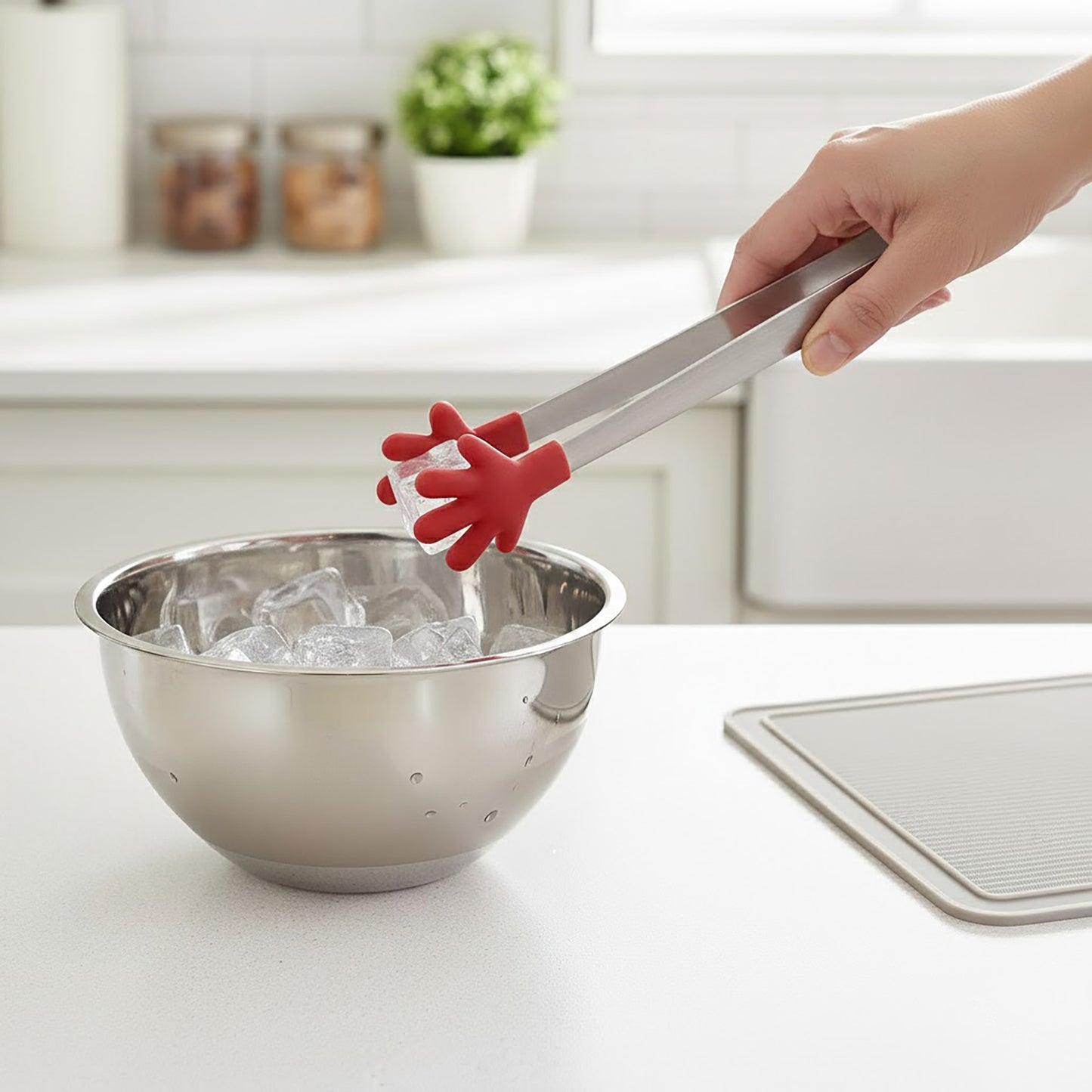 Stainless Steel Kitchen Tongs with Hand Shape Silicone Tips Serving Utensil Set 3 Piece