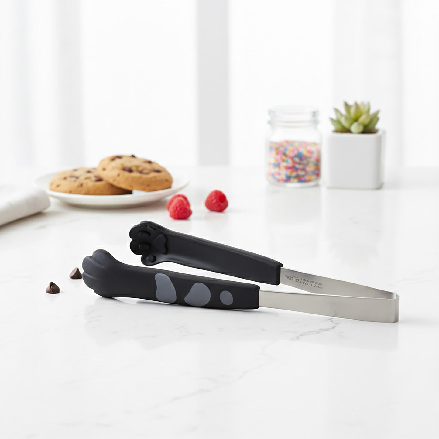 Stainless Steel Kitchen Tongs with Paw Handle Design Serving Utensil Set 2 Piece