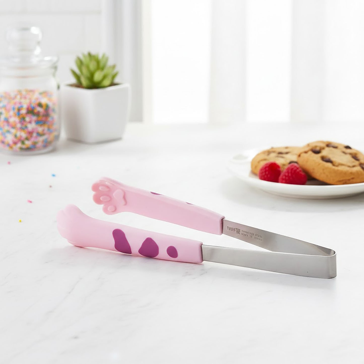 Stainless Steel Kitchen Tongs with Paw Handle Design Serving Utensil Set 2 Piece